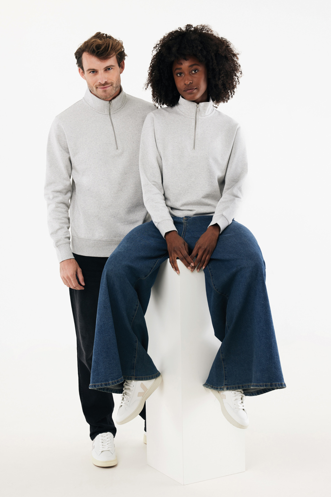 Sweater à col montant zippé en coton recyclé Elgon, light he