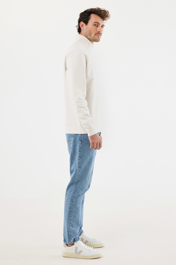 Sweater à col montant zippé en coton recyclé Elgon, ivory wh