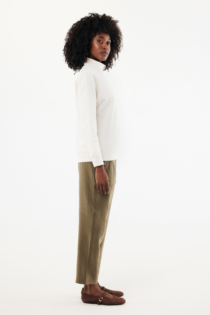 Sweater à col montant zippé en coton recyclé Elgon, ivory wh