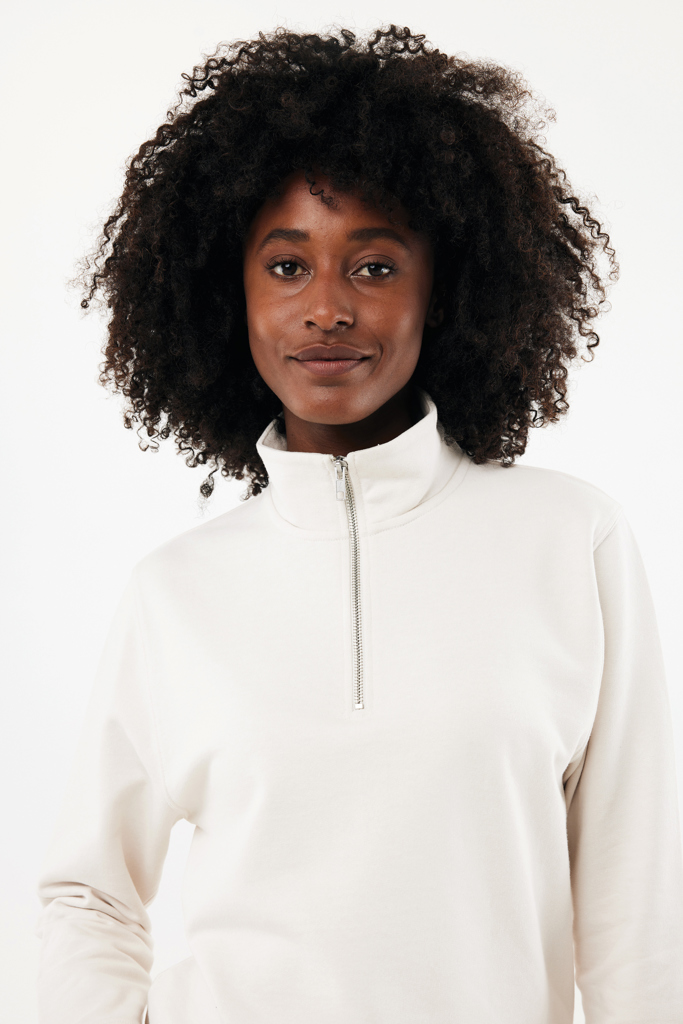 Sweater à col montant zippé en coton recyclé Elgon, ivory wh