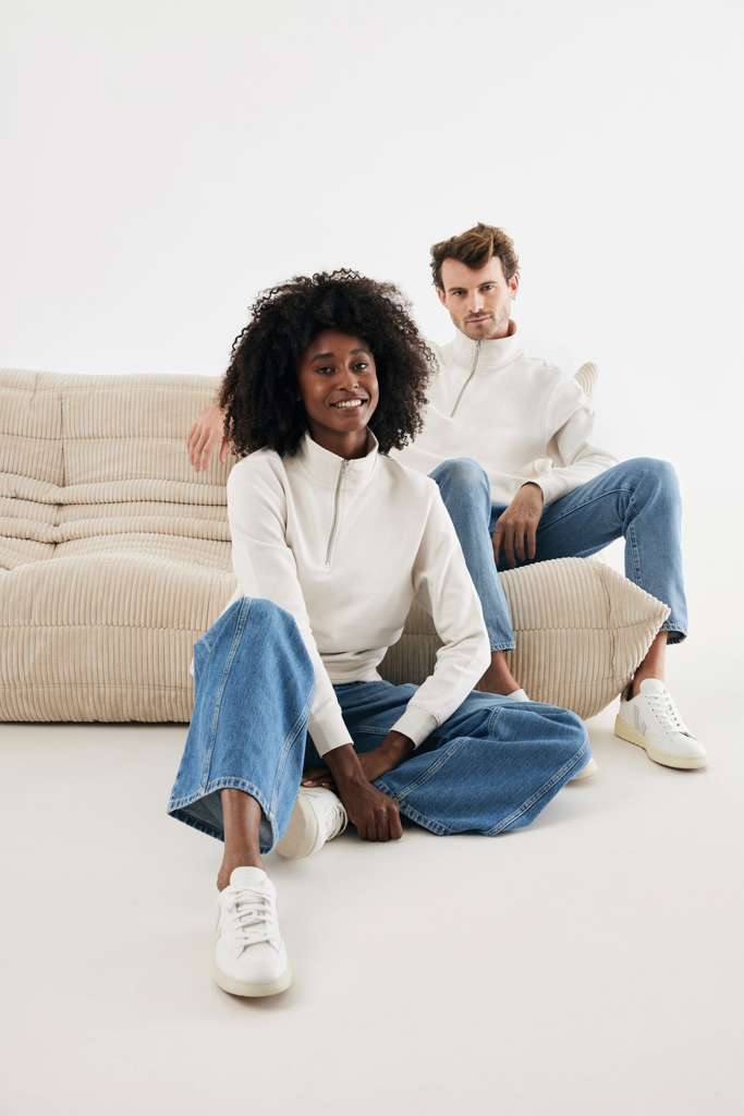 Sweater à col montant zippé en coton recyclé Elgon, ivory wh