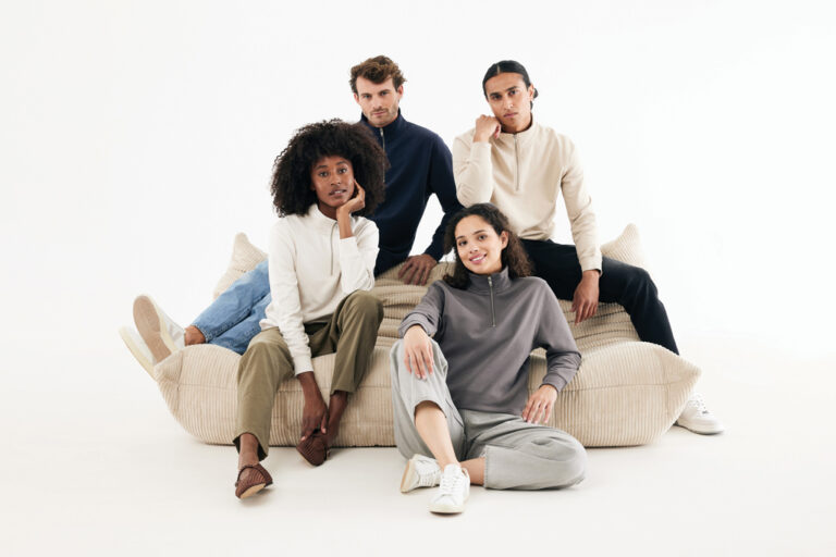 Sweater à col montant zippé en coton recyclé Elgon, ivory wh